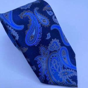 Ermenegildo Zegna Navy and Light Blue Paisley Tie